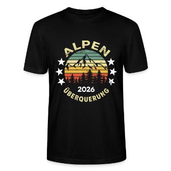 Alpen Überquerung 2026, Alpenüberquerung - Stanley/Stella Unisex Bio-T-Shirt CRAFTER - Schwarz - Vorne - Alina (178cm) & Michal (187cm)