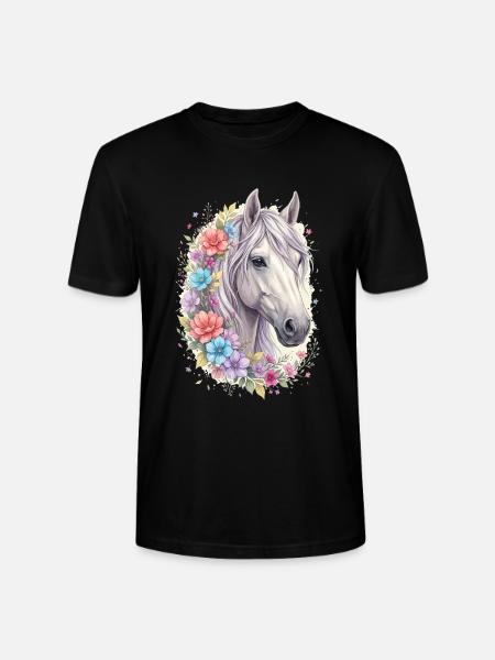 Blumiger Pferdekopf Pastell - Stanley/Stella Unisex Bio-T-Shirt CRAFTER - Schwarz