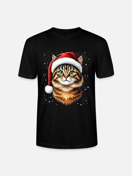 Weihnachtskatze mit rotem Hut - Stanley/Stella Unisex Bio-T-Shirt CRAFTER - Schwarz