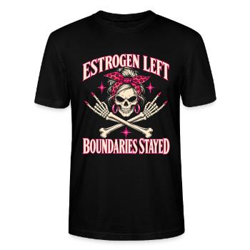 Menopause-Humor Östrogen ließ Grenzen bleiben bestehen - Stanley/Stella Unisex Bio-T-Shirt CRAFTER - Schwarz - Vorne - Alina (178cm) & Michal (187cm)