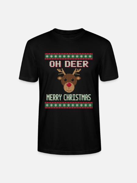 Oh Deer - Rentier Weihnachtspullover - Stanley/Stella Unisex Bio-T-Shirt CRAFTER - Schwarz