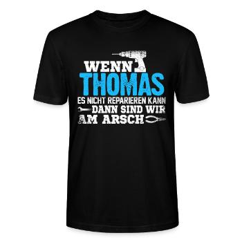 THOMAS - kann es reparieren - Stanley/Stella Unisex Bio-T-Shirt CRAFTER - Schwarz - Vorne - Alina (178cm) & Michal (187cm)