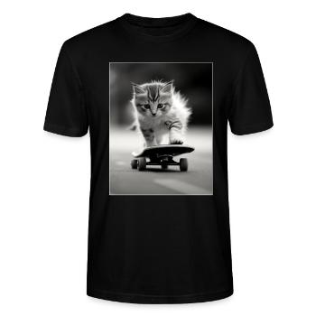 Skating Kitty - Stanley/Stella Unisex Bio-T-Shirt CRAFTER - Schwarz - Vorne - Alina (178cm) & Michal (187cm)