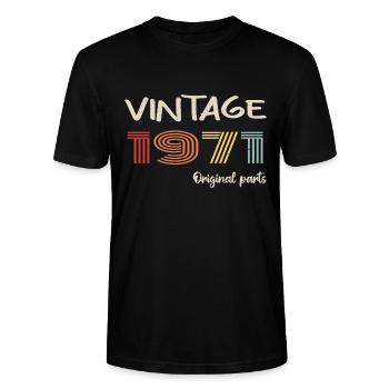 Original 1971 Vintage | Geburtstagsgeschenk 1971 - Stanley/Stella Unisex Bio-T-Shirt CRAFTER - Schwarz - Vorne - Alina (178cm) & Michal (187cm)