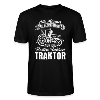 Traktor Bauer - Stanley/Stella Unisex Bio-T-Shirt CRAFTER - Schwarz - Vorne - Alina (178cm) & Michal (187cm)
