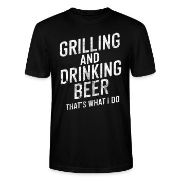 Grill und Bier BBQ Papa Lustiges Barbecue Alkohol - Stanley/Stella Unisex Bio-T-Shirt CRAFTER - Schwarz - Vorne - Alina (178cm) & Michal (187cm)