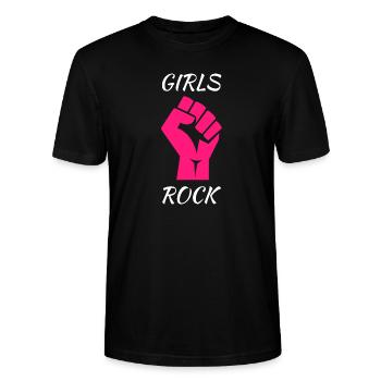 Feminism "Girls Rock" - Stanley/Stella CRAFTER Unisex Organic T-Shirt - black - Front - Alina (178cm) & Michal (187cm)