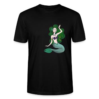 Mermaid with Golden Hook and Green Hair - Stanley/Stella CRAFTER Unisex Organic T-Shirt - black - Front - Alina (178cm) & Michal (187cm)