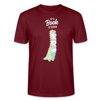 It's Book O'Clock, Dinosaur, Dino, T Rex - Stanley/Stella CRAFTER Unisex Organic T-Shirt - burgundy - Front - Alina (178cm) & Michal (187cm)
