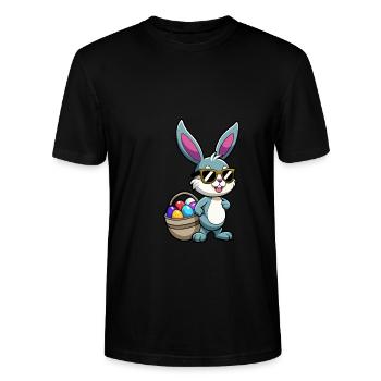 Joyeuses Pâques - Lapin de Pâques - Oeuf de Pâques - Cadeau - T-shirt bio CRAFTER Stanley Stella Unisexe - noir - Devant - Alina (178cm) & Michal (187cm)