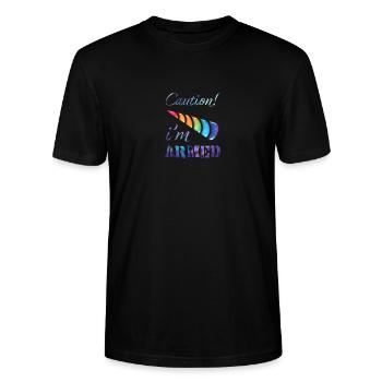 Vorsicht! Ich bin bewaffnetes Einhorn - Stanley/Stella Unisex Bio-T-Shirt CRAFTER - Schwarz - Vorne - Alina (178cm) & Michal (187cm)