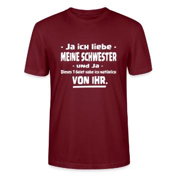 Schwester Brüder Bruder Sprüche Geburtstag - Stanley/Stella Unisex Bio-T-Shirt CRAFTER - Burgunderrot - Vorne - Alina (178cm) & Michal (187cm)