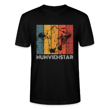 MUHVIEHSTAR FILM RIND KUH BAUER LANDWIRT GESCHENK - Stanley/Stella Unisex Bio-T-Shirt CRAFTER - Schwarz - Vorne - Alina (178cm) & Michal (187cm)