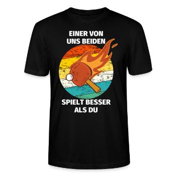 Einer von uns beiden Tischtennis Spieler - Stanley/Stella Unisex Bio-T-Shirt CRAFTER - Schwarz - Vorne - Alina (178cm) & Michal (187cm)
