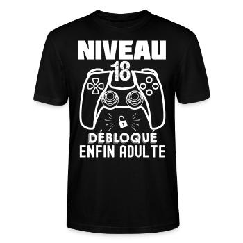18 Ans Enfin Adulte Jeux Vidéo - T-shirt bio CRAFTER Stanley Stella Unisexe - noir - Devant - Alina (178cm) & Michal (187cm)