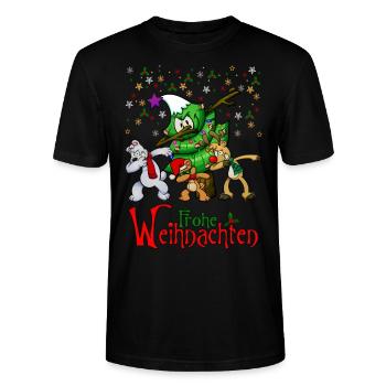 Dabbing Weihnachten Xmas-Dabbing Dab Hund Rentier - Stanley/Stella Unisex Bio-T-Shirt CRAFTER - Schwarz - Vorne - Alina (178cm) & Michal (187cm)