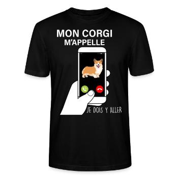 Mon corgi m'appelle Citation Petit Chien Marrant - T-shirt bio CRAFTER Stanley Stella Unisexe - noir - Devant - Alina (178cm) & Michal (187cm)