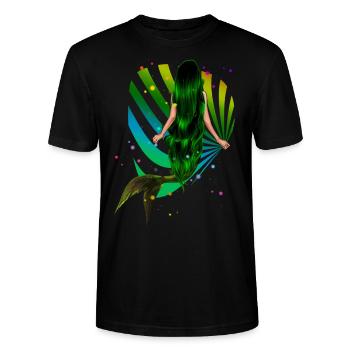 Mermaid Rainbow green Shell Sea - Stanley/Stella CRAFTER Unisex Organic T-Shirt - black - Front - Alina (178cm) & Michal (187cm)