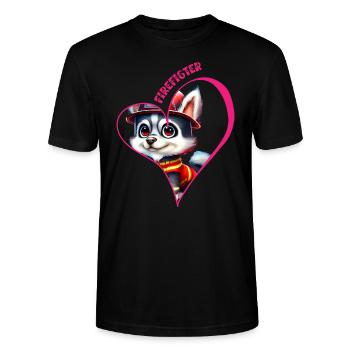 Pompier, amour husky - T-shirt bio CRAFTER Stanley Stella Unisexe - noir - Devant - Alina (178cm) & Michal (187cm)