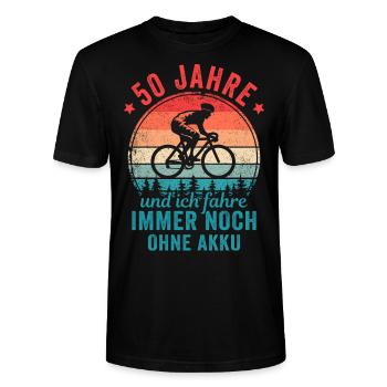 Radfahrer 50. Geburtstag Fahrrad ohne Akku - Stanley/Stella Unisex Bio-T-Shirt CRAFTER - Schwarz - Vorne - Alina (178cm) & Michal (187cm)
