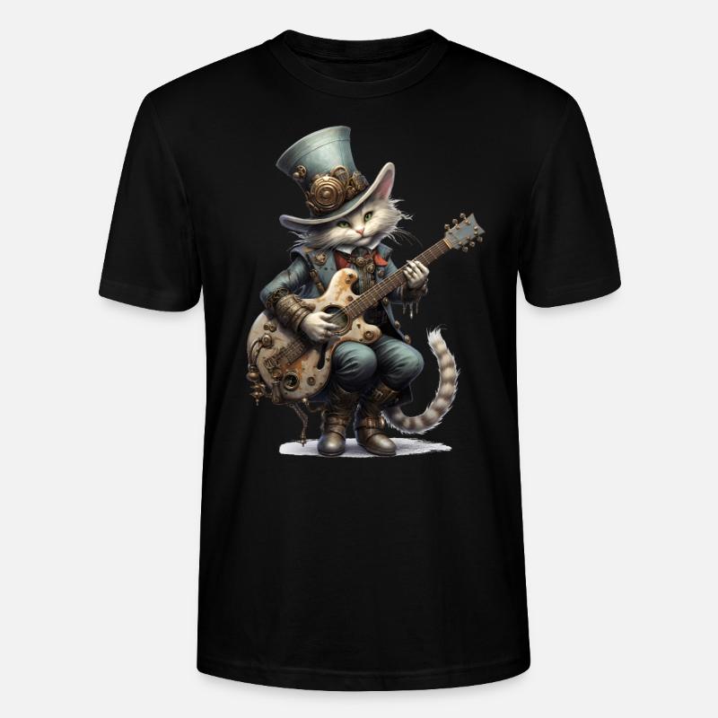 Guitare Playing Cat Steampunk - T-shirt bio CRAFTER Stanley Stella Unisexe - noir