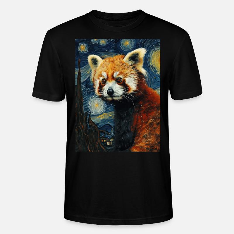 roter panda, van gogh, style - Stanley/Stella Unisex Bio-T-Shirt CRAFTER - Schwarz
