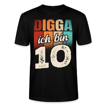 Digga Ich Bin 10 Jahre 10. Geburtstag - Stanley/Stella Unisex Bio-T-Shirt CRAFTER - Schwarz - Vorne - Alina (178cm) & Michal (187cm)