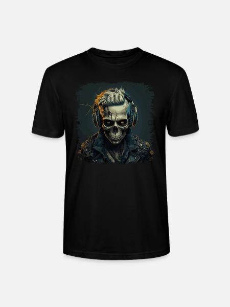 Cyborg Zombie Skull Disc Jockey - Stanley/Stella CRAFTER Unisex Organic T-Shirt - black