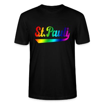 St Pauli Hamburg Regenbogen - Stanley/Stella Unisex Bio-T-Shirt CRAFTER - Schwarz - Vorne - Alina (178cm) & Michal (187cm)