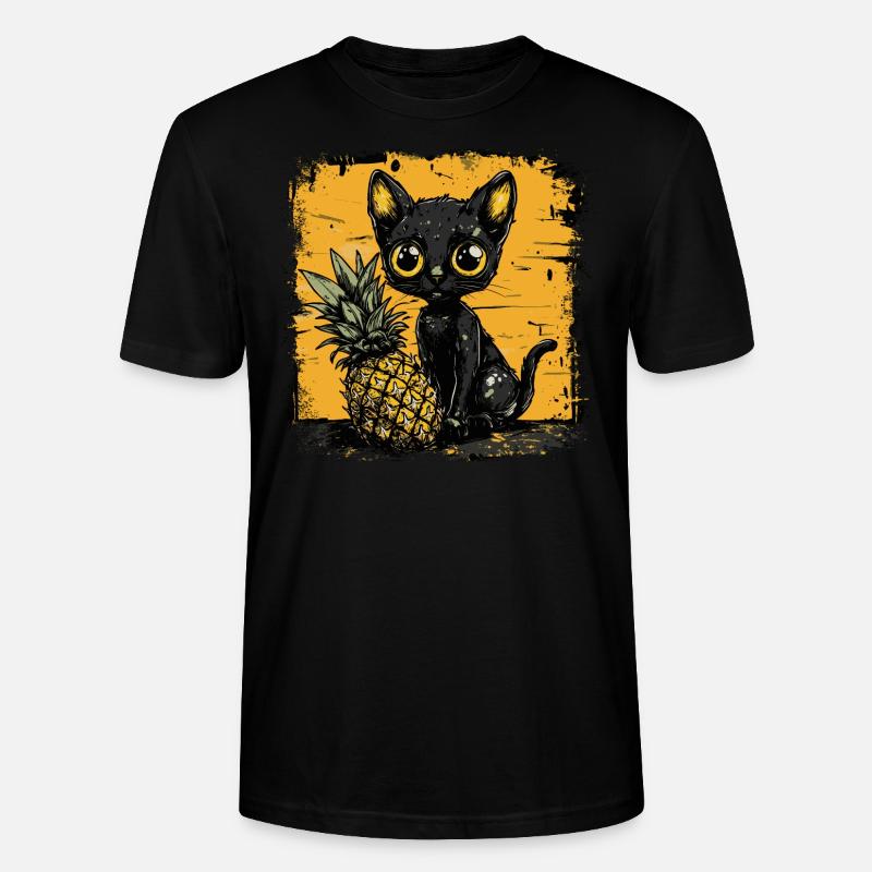Pineapple and cat - Stanley/Stella CRAFTER Unisex Organic T-Shirt - black