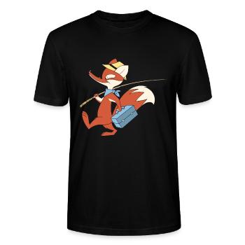 Herr Fuchs mit Angel - Stanley/Stella Unisex Bio-T-Shirt CRAFTER - Schwarz - Vorne - Alina (178cm) & Michal (187cm)