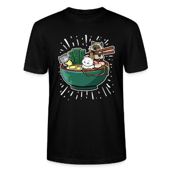 Japanisch Ramen Nudeln Schale Kawaii Anime Katze - Stanley/Stella Unisex Bio-T-Shirt CRAFTER - Schwarz - Vorne - Alina (178cm) & Michal (187cm)