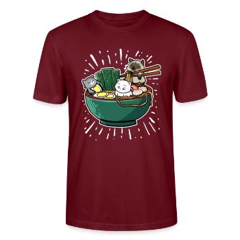Japanisch Ramen Nudeln Schale Kawaii Anime Katze - Stanley/Stella Unisex Bio-T-Shirt CRAFTER - Burgunderrot - Vorne - Alina (178cm) & Michal (187cm)