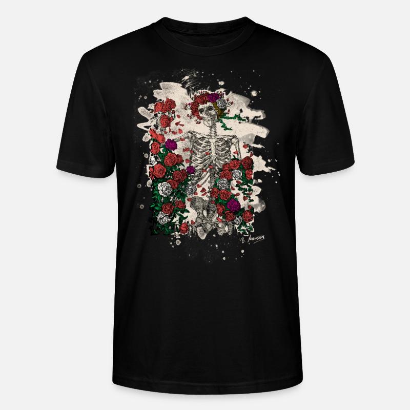Skeleton & Roses – bleached Version - Stanley/Stella Unisex Bio-T-Shirt CRAFTER - Schwarz