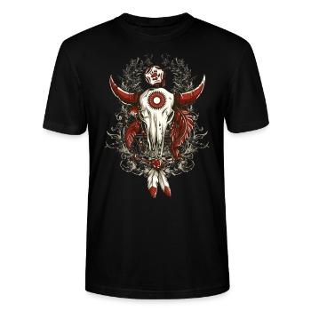 Indianer Totem Kuh Totenkopf - Stanley/Stella Unisex Bio-T-Shirt CRAFTER - Schwarz - Vorne - Alina (178cm) & Michal (187cm)