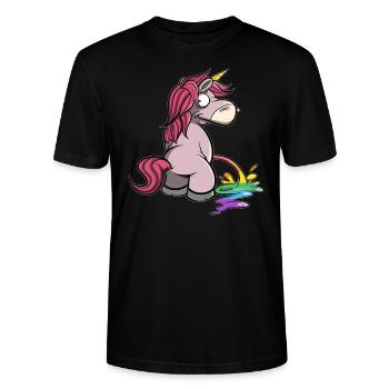 Einhorn macht Pipi in Regenbogenfarben - Stanley/Stella Unisex Bio-T-Shirt CRAFTER - Schwarz - Vorne - Alina (178cm) & Michal (187cm)