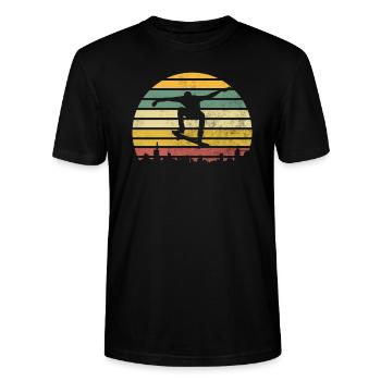 Skate Vintage Retro Skating Skateboard - Stanley/Stella Unisex Bio-T-Shirt CRAFTER - Schwarz - Vorne - Alina (178cm) & Michal (187cm)