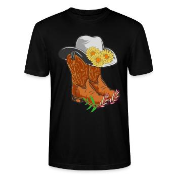COWBOY BOOT - Stanley/Stella CRAFTER Unisex Organic T-Shirt - black - Front - Alina (178cm) & Michal (187cm)