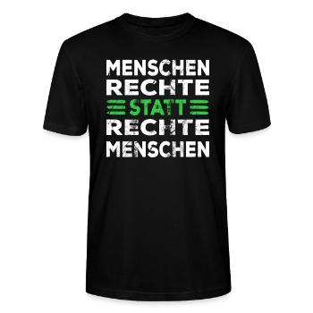 Menschenrechte statt rechte Menschen Spruch - Stanley/Stella Unisex Bio-T-Shirt CRAFTER - Schwarz - Vorne - Alina (178cm) & Michal (187cm)