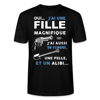 Papa fille magnifique Cadeau fête des pères - T-shirt bio CRAFTER Stanley Stella Unisexe - noir - Devant - Alina (178cm) & Michal (187cm)