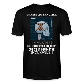 Humour Chasse au sanglier, addiction - T-shirt bio CRAFTER Stanley Stella Unisexe - noir - Devant - Alina (178cm) & Michal (187cm)