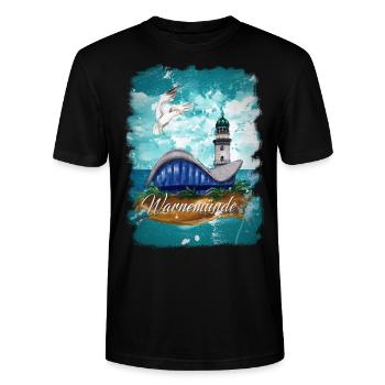 Warnemünder Teepot und Leuchtturm mit Möwe - Stanley/Stella Unisex Bio-T-Shirt CRAFTER - Schwarz - Vorne - Alina (178cm) & Michal (187cm)