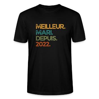 Meilleur Mari Depuis 2022 Anniversaire Mariage - T-shirt bio CRAFTER Stanley Stella Unisexe - noir - Devant - Alina (178cm) & Michal (187cm)