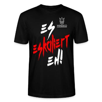 Winegod lustiger Spruch es Eskaliert eh - Stanley/Stella Unisex Bio-T-Shirt CRAFTER - Schwarz - Vorne - Alina (178cm) & Michal (187cm)