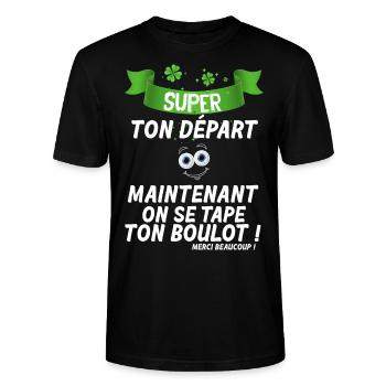 Collègue Part Pas ! Cadeau Humour Départ Collègue - T-shirt bio CRAFTER Stanley Stella Unisexe - noir - Devant - Alina (178cm) & Michal (187cm)