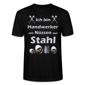 Nüsse aus Stahl Handwerker - Stanley/Stella Unisex Bio-T-Shirt CRAFTER - Schwarz - Vorne - Alina (178cm) & Michal (187cm)