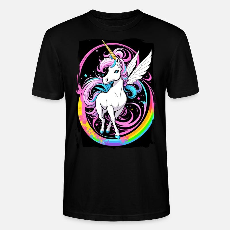 Einhorn auf Regenbogen - Stanley/Stella Unisex Bio-T-Shirt CRAFTER - Schwarz