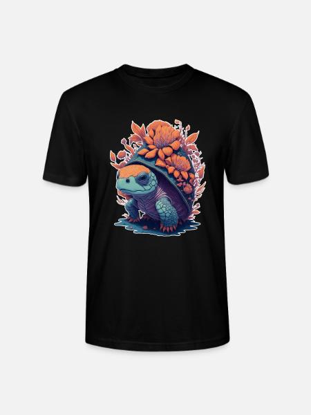 Turtle Floral Motif - Stanley/Stella CRAFTER Unisex Organic T-Shirt - black