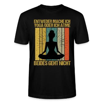 Sprüche Yoga Frau oder atmen Geht nicht - Stanley/Stella Unisex Bio-T-Shirt CRAFTER - Schwarz - Vorne - Alina (178cm) & Michal (187cm)