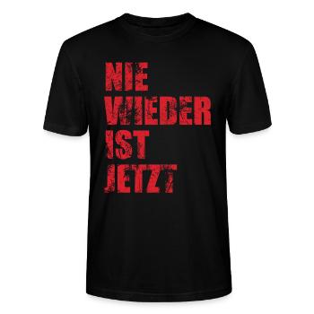 Nie wieder ist jetzt - Gegen Rechts, gegen Hetze - Stanley/Stella Unisex Bio-T-Shirt CRAFTER - Schwarz - Vorne - Alina (178cm) & Michal (187cm)